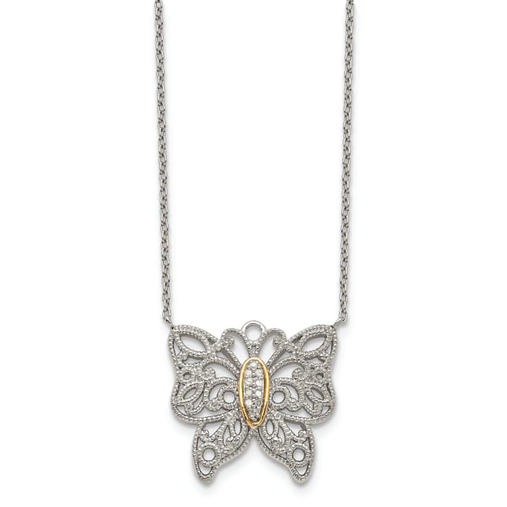 Rhodium Over Sterling Silver with 14K Accent Diamond Necklace