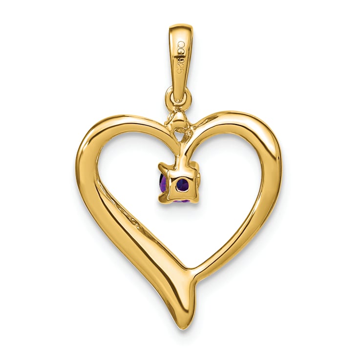 14k Yellow Gold Amethyst and Diamond Heart Pendant