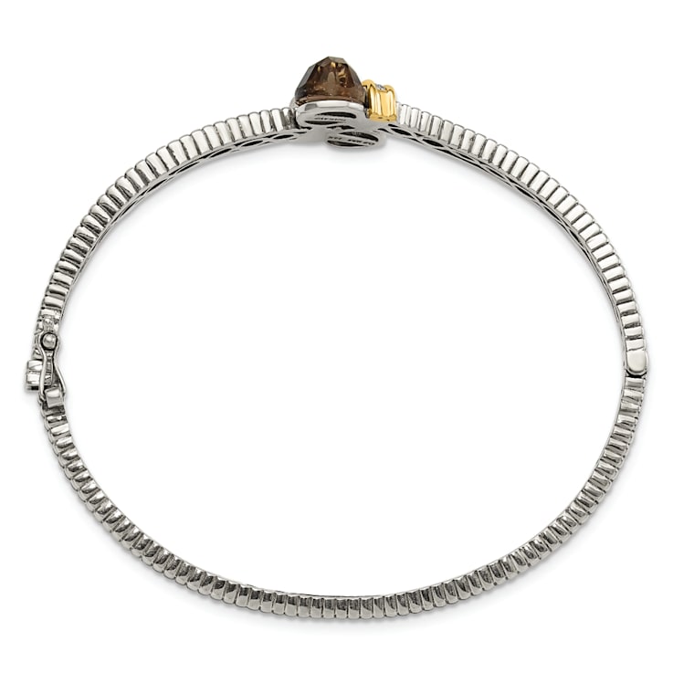 Sterling Silver with 14K Gold Over Sterling Silver Accent Oxidized Smoky
Quartz and Diamond Bangle