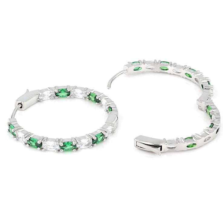 Inside-Out Green And White CZHoop Earrings