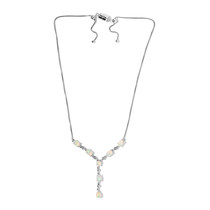 Sterling Silver Ethiopian Opal and White Zircon Necklace 3.85ctw