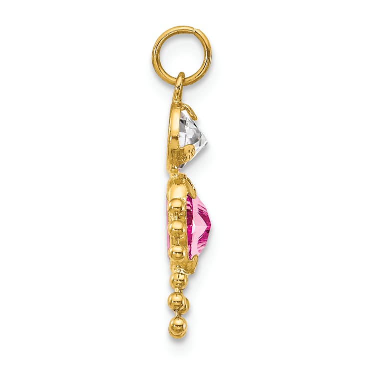 10k Yellow Gold Pink Tourmaline Simulant October Birthstone and Clear
Cubic Zirconia Boy Charm