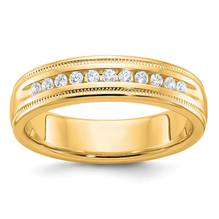 10K Yellow Gold Men's Polished and Milgrain 11-Stone Diamond Ring 0.275ctw