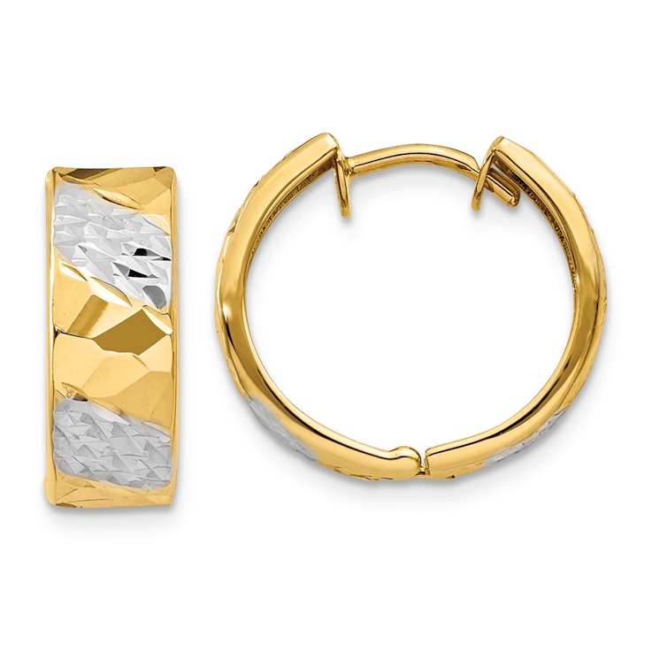 14k Yellow Gold and Rhodium over 14k Yellow Gold 9/16" Diamond-Cut
Hoop Earrings