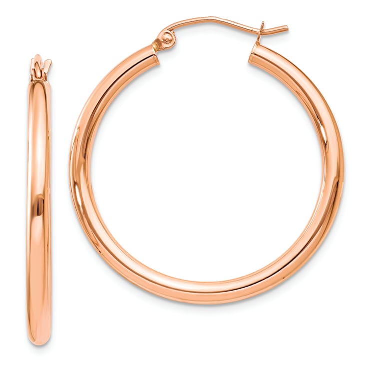 14k Rose Gold 1 3/16" Polished Tube Hoop Earrings