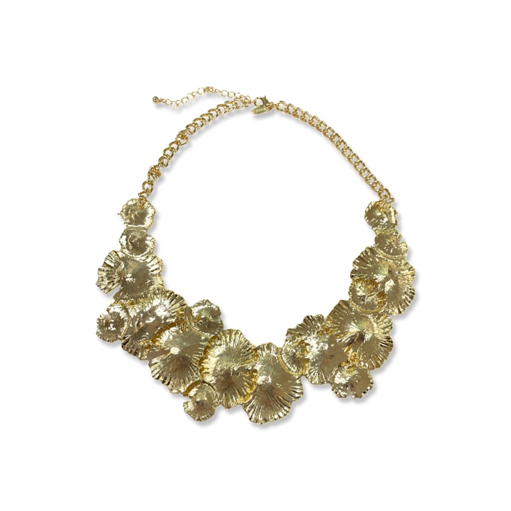 Gold Tone Metal Flower with Crystal Necklace