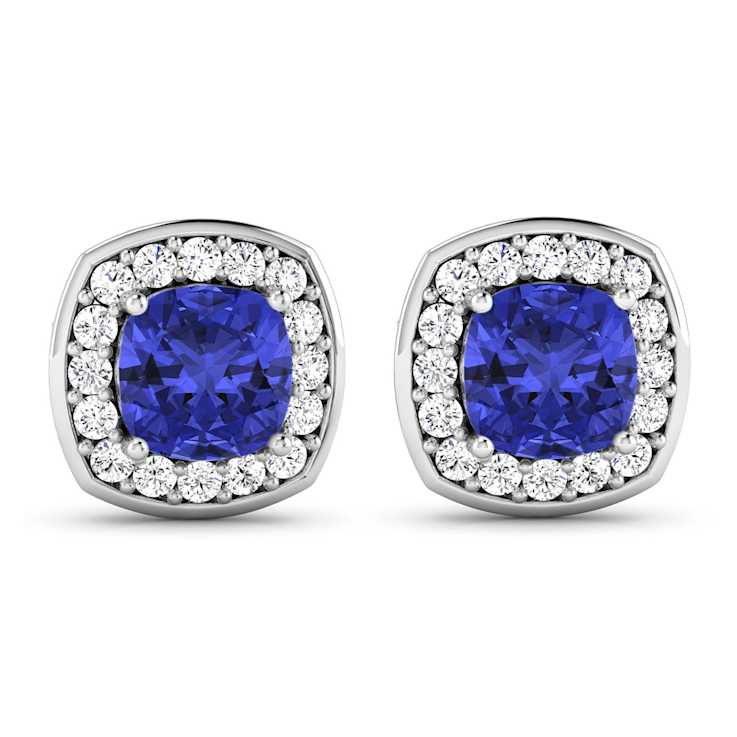 1.64ctw 14K White Gold  Tanzanite and White Diamond Halo Earrings