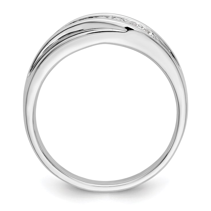 Rhodium Over 14K White Gold Lab Grown Diamond Men's Band