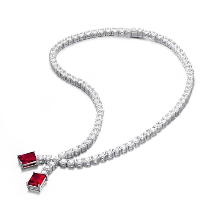 Red Cubic Zirconia, Rhodium Plated over Sterling Silver Two-Stone Tennis
Collar Necklace 29.43ctw