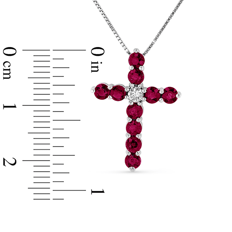 0.93ctw Ruby and Diamond Cross Pendant in 14k White Gold
