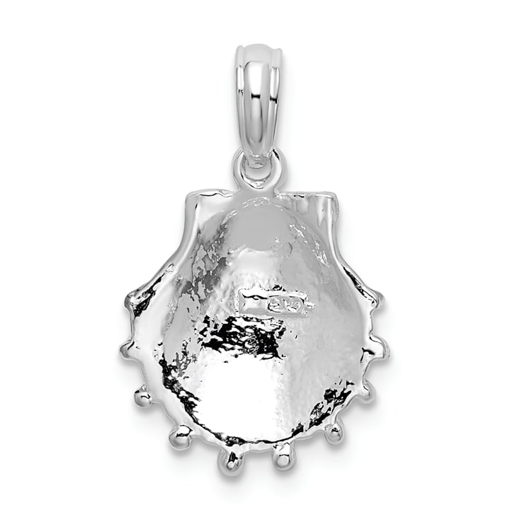 Rhodium Over Sterling Silver Polished Lions Paw Shell Pendant