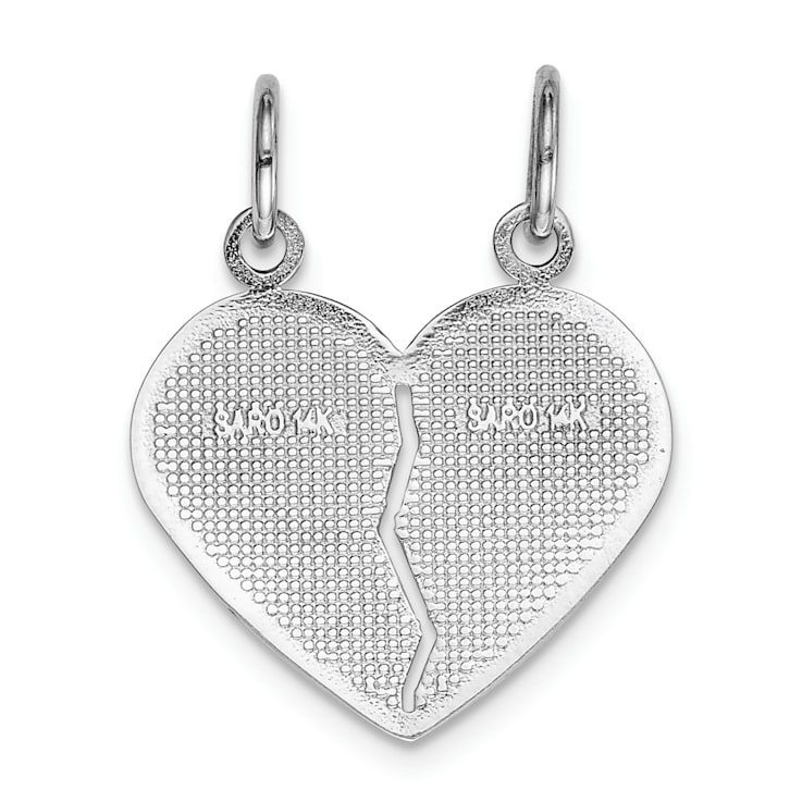 Rhodium Over 14K White Gold DAUGHTER-MOM Break-apart Heart Charm