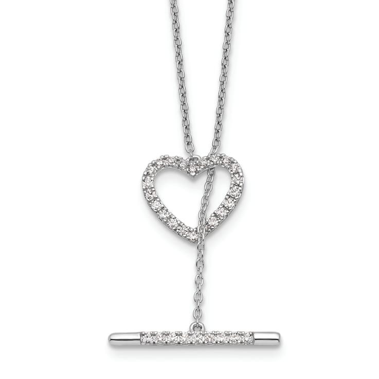 Rhodium Over 14K White Gold Lab Grown Diamond Heart Toggle Necklace