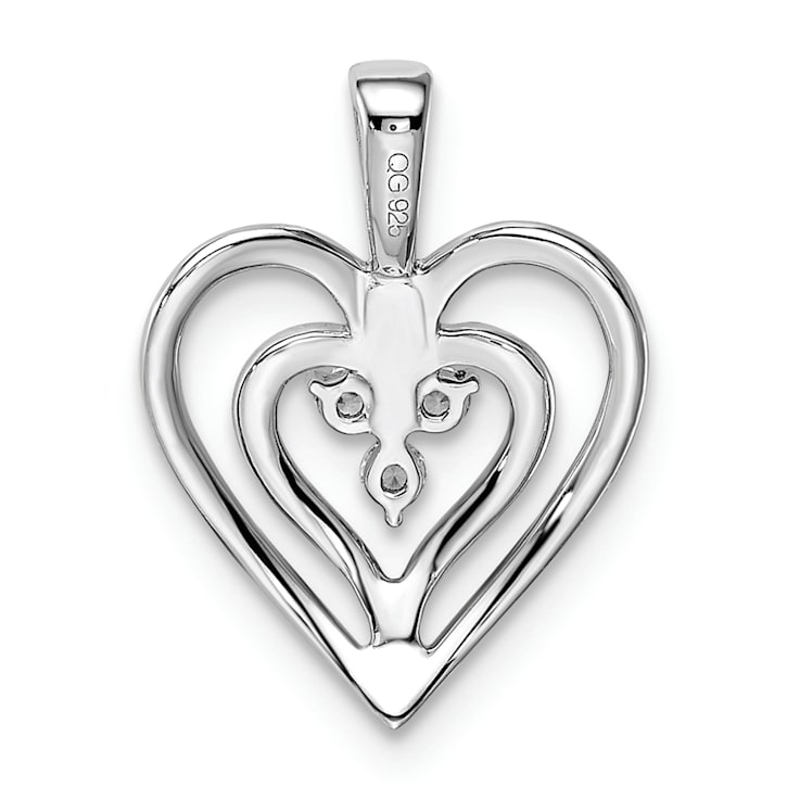 Rhodium Over 14k White Gold Polished Heart Diamond Pendant