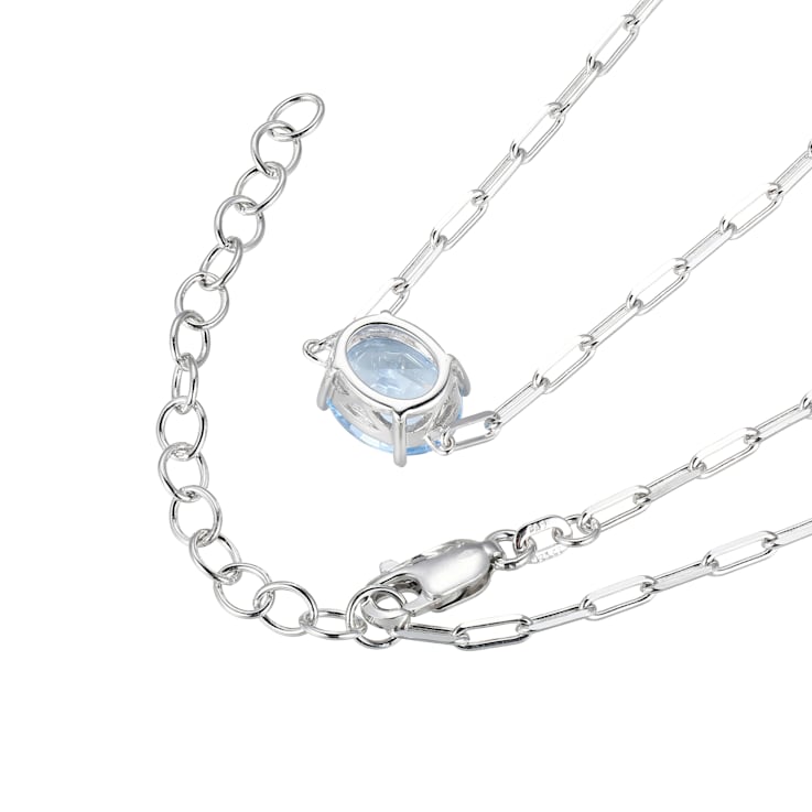Light Blue Lab Created Spinel Rhodium Over Sterling Silver Paperclip
Necklace 2.12ctw