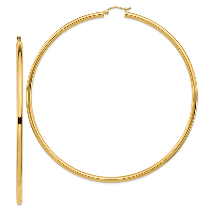 14k Yellow Gold 3 9/16" Polished Round Tube Hoop Earrings