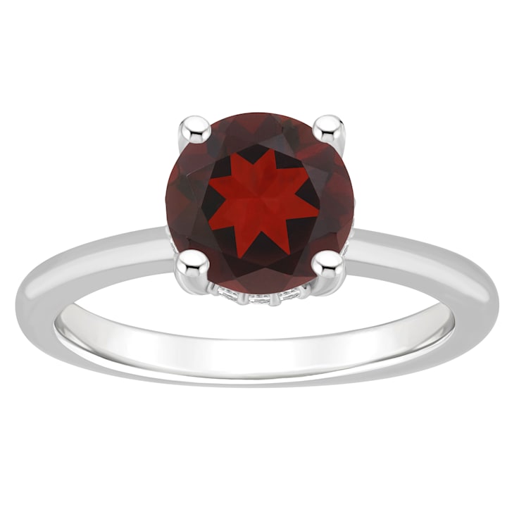 8mm Round Garnet With Diamond Accents Rhodium Over Sterling Silver
Hidden Halo Ring
