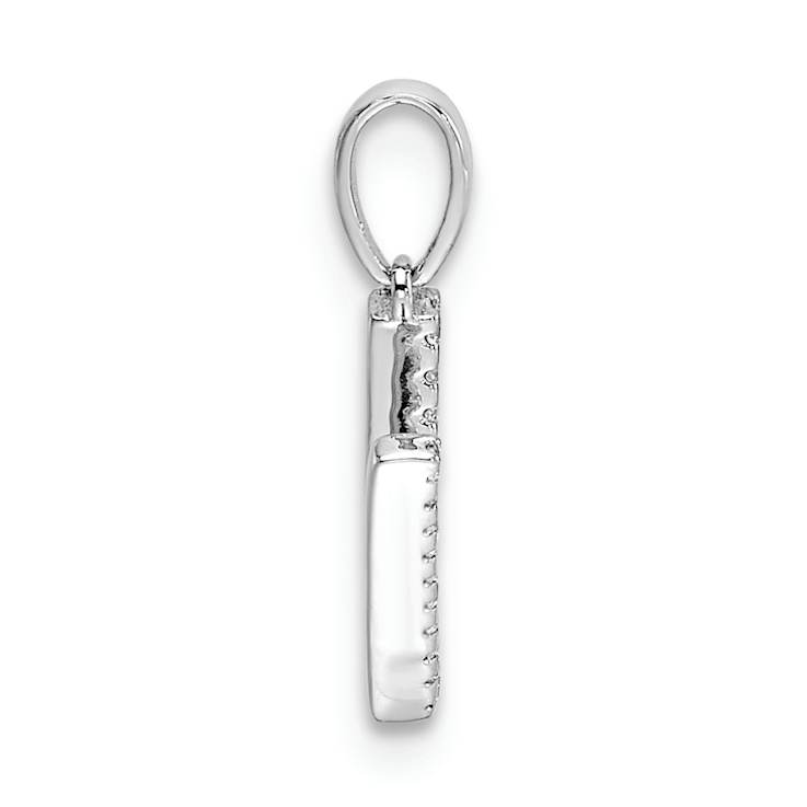 Rhodium Over 14k White Gold Diamond Letter V Initial Pendant