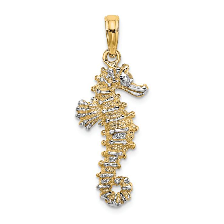 14K Two-tone Gold  Textured 3D Seahorse Charm