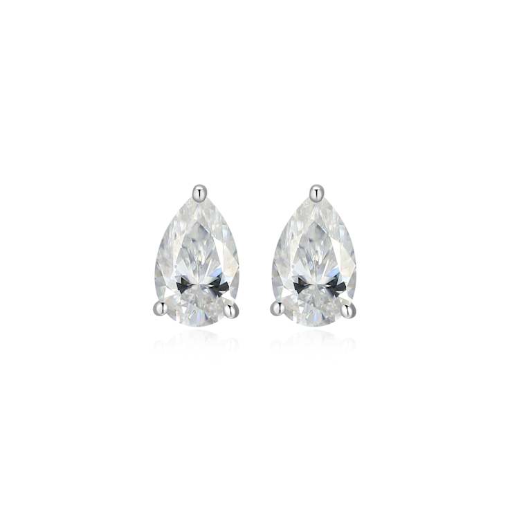 Pear Shape Moissanite Platineve Stud Earrings 1.90ctw DEW
