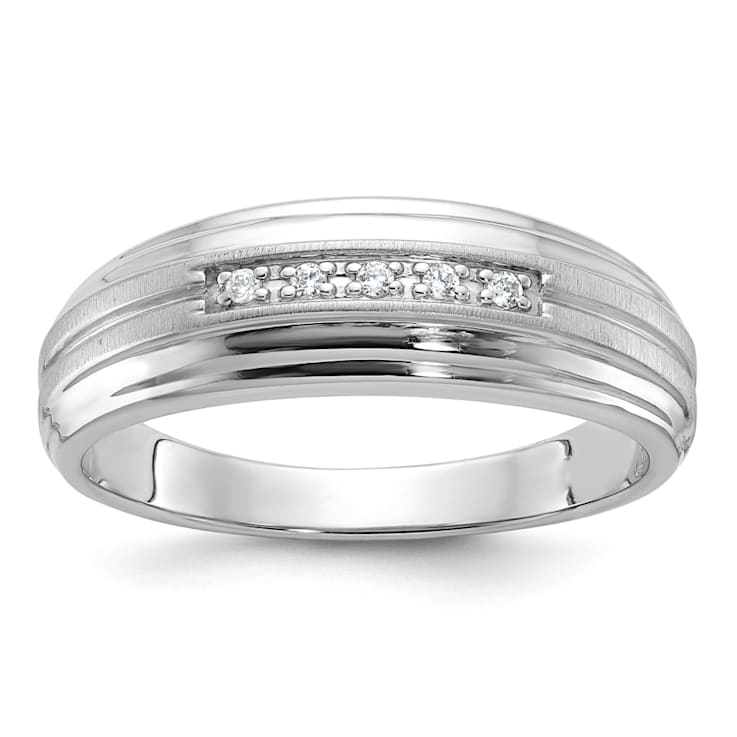 Rhodium Over 10K White Gold Men's Polished, Satin and Grooved 5-Stone
Diamond Ring
