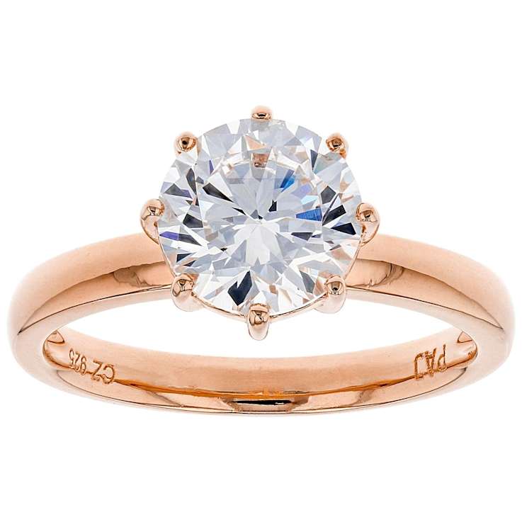 Solitaire CZ Pendant And Ring Set In 18K Rose Gold Over Sterling Silver