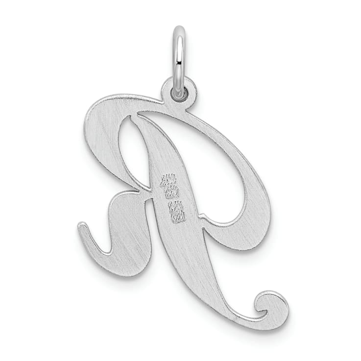 Rhodium Over Sterling Silver Fancy Script Letter R Initial Charm