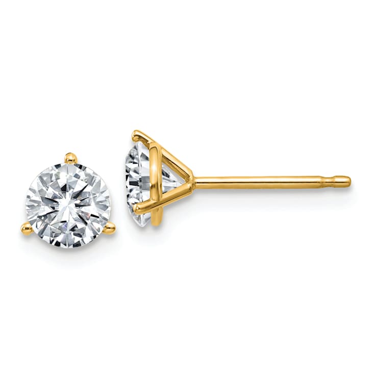 14K Yellow Gold 1ct. 5.0mm Round G H I True Light Moissanite Earrings