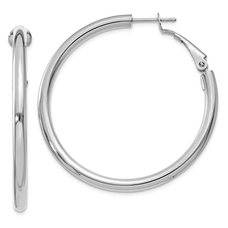 Rhodium Over 14k White Gold Polished 1 5/8" Round Hoop Earrings