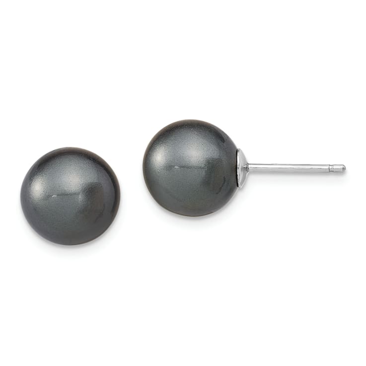 8 Pairs Multicolor Round Shell Pearl Stud Earrings – 10/12/14mm Silver Plated, Screw Back, Gift Set