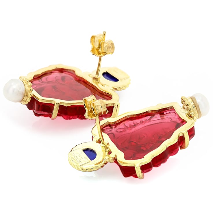 Pink Venetian Glass And Pearl Medusa Cameo Earrings In 18K Gold Over
Sterling Silver