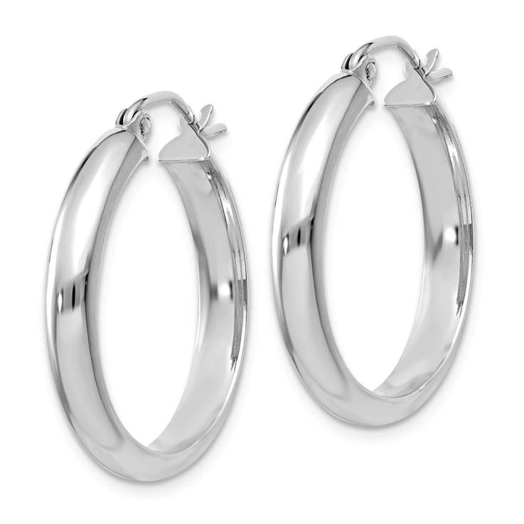 Rhodium Over 14k White Gold 1" Hoop Earrings