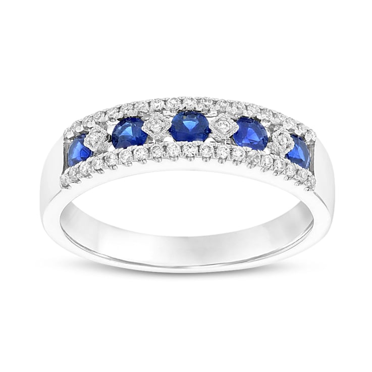 Sapphire and Diamond 14k White Gold Band Ring 0.66ctw