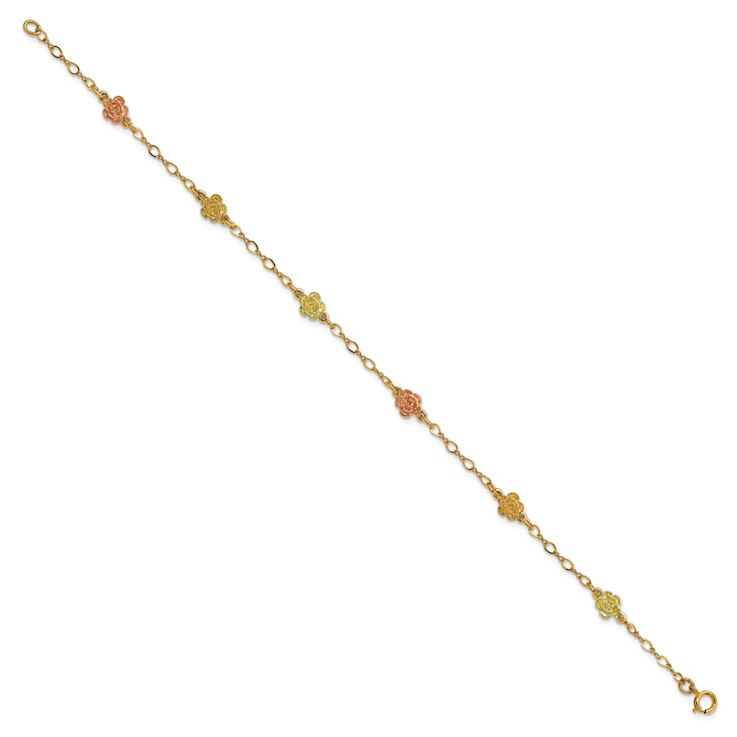 10k Yellow Gold with 12k Rose Gold and 12k Green Gold Accent Roses
Station Bracelet