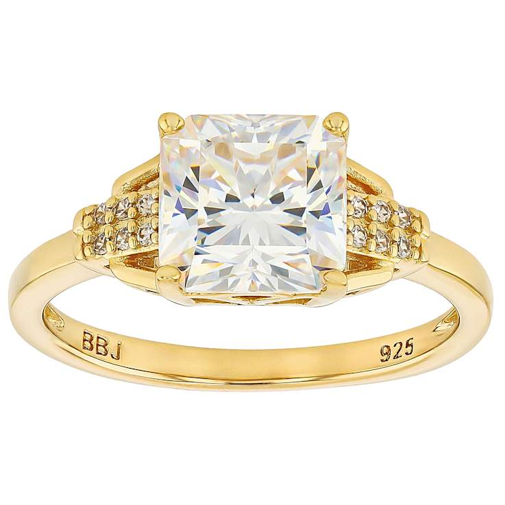 Diamond Simulant Square Octagonal Ring In 18K Gold Over Sterling Silver 3.49ctw