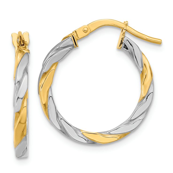 14k Yellow Gold and Rhodium Over 14k Yellow Gold 13/16" Polished
Twisted Textured Hoop Earrings