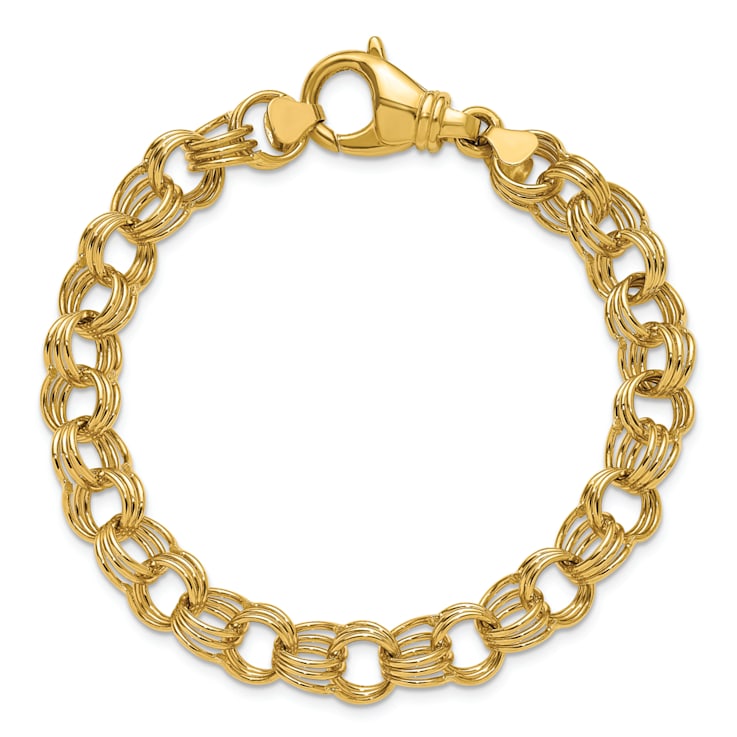 14K Yellow Gold Triple Link 9mm 7.5 Inch Charm Bracelet