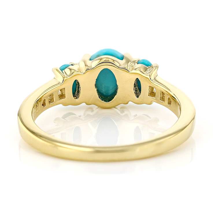 Turquoise And White Zircon Three-Stone Ring In 18K Gold Over Sterling
Silver 0.43ctw