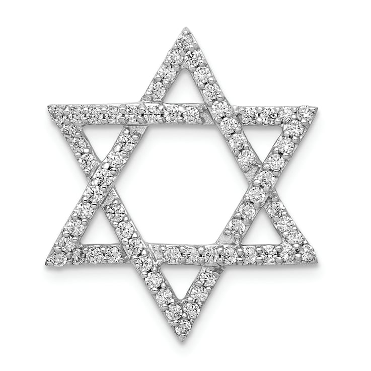 Rhodium Over 14k White Gold Diamond Star of David Chain Slide