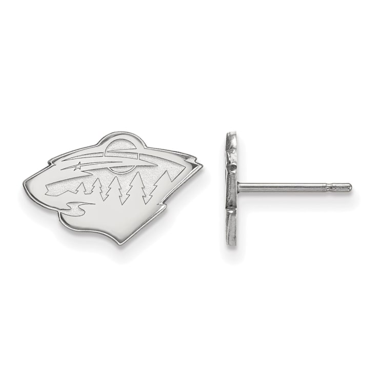 Rhodium Over Sterling Silver NHL Minnesota Wild LogoArt Extra Small Post Earrings