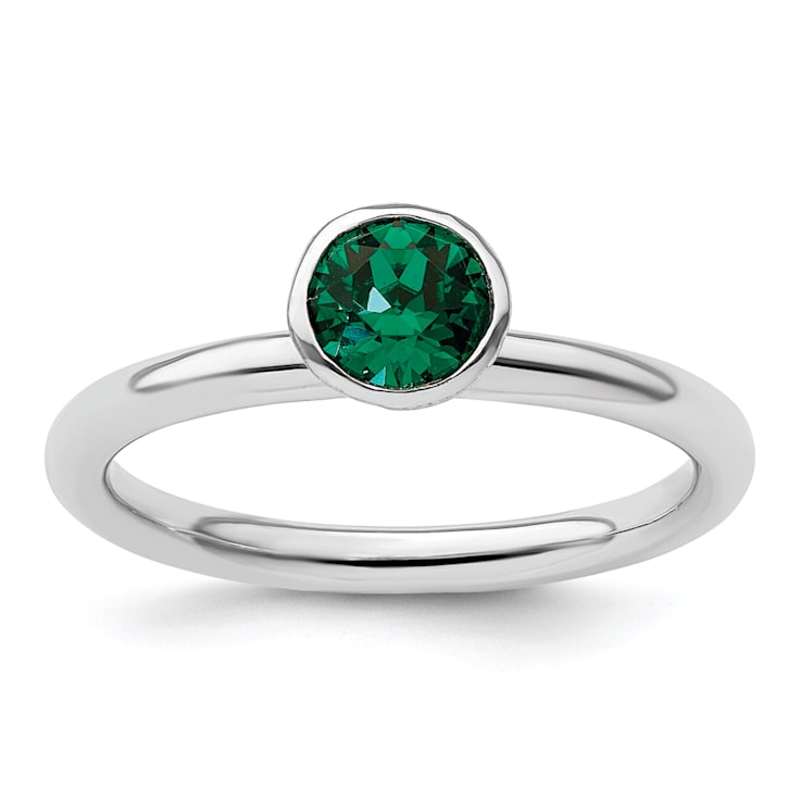 Sterling Silver Stackable Expressions High 5mm Green Crystal Ring