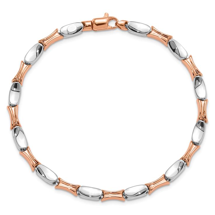 14k White Gold and 14k Rose Gold 3.4mm Polished Fancy Link Bracelet