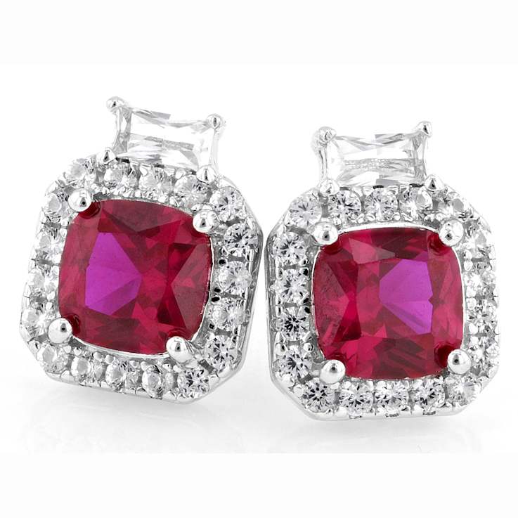 Lab-Created Ruby And Sapphire Halo Stud Earrings In Sterling Silver