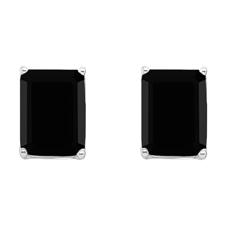 8x6mm Rectangular Octagonal Black Onyx Rhodium Over Sterling Silver Stud Earrings