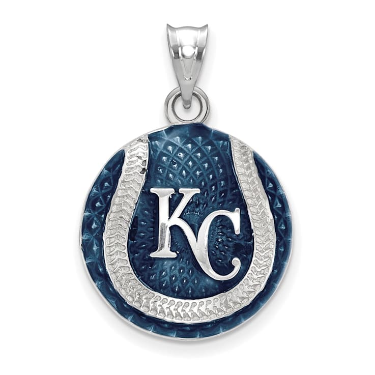 Rhodium Over Sterling Silver MLB LogoArt Kansas City Royals Enameled Pendant