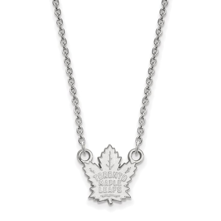Rhodium Over Sterling Silver NHL LogoArt Toronto Maple Leafs Small Necklace