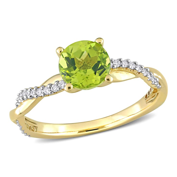 Peridot and Diamond 14K Yellow Gold Ring 1.25ctw