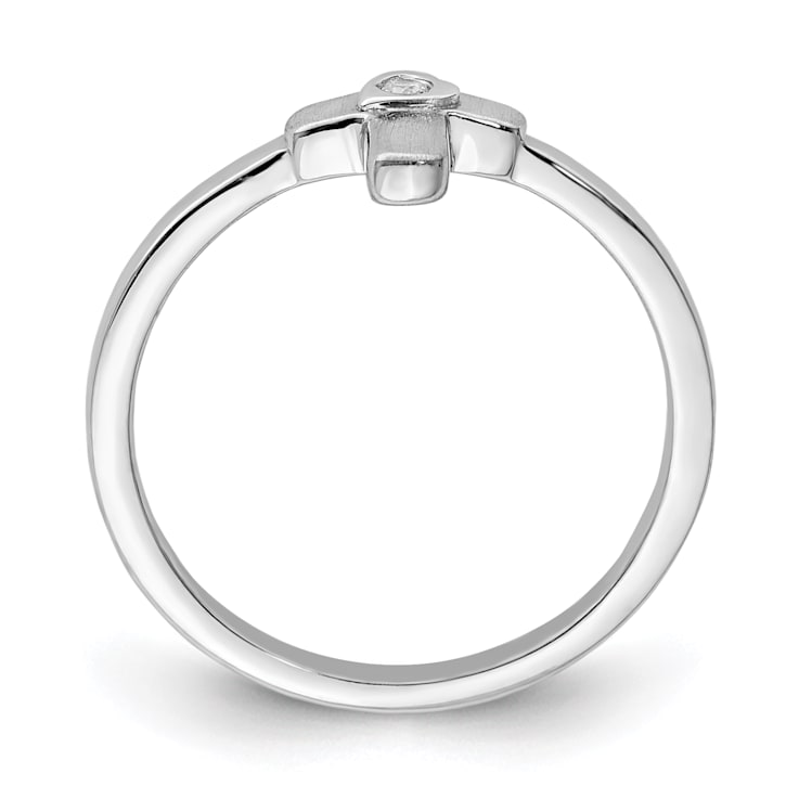 Sterling Silver Polished and Satin Cubic Zirconia Cross Children's Ring