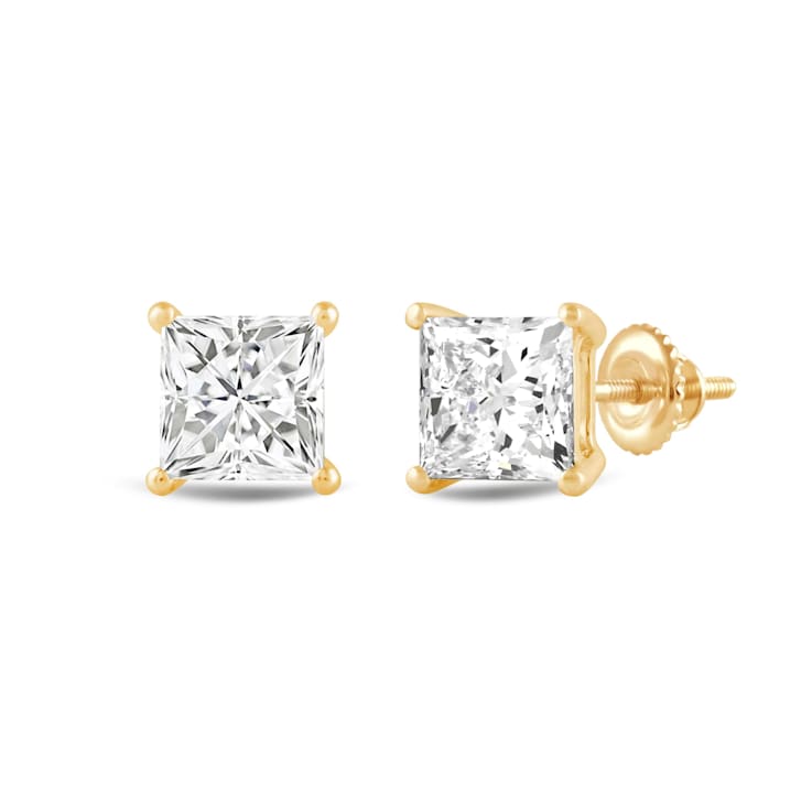 White Cubic Zirconia 14k Yellow Gold Studs With Velvet Gift Box 2.00ctw