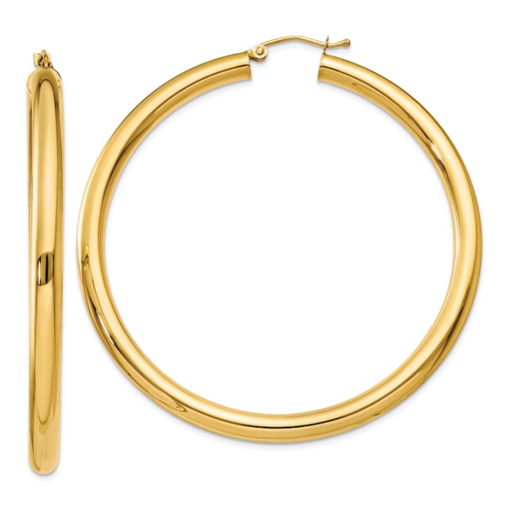 14k Yellow Gold 2 3/16" Polished Tube Hoop Earrings